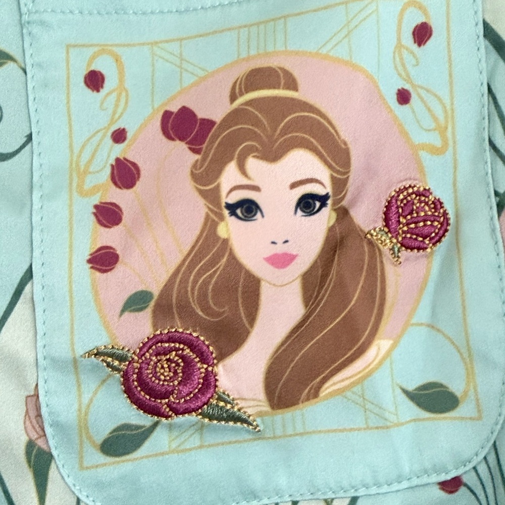 Disney Mint Green Floral Pajama Shirt with Belle patch - Picture 5 of 9